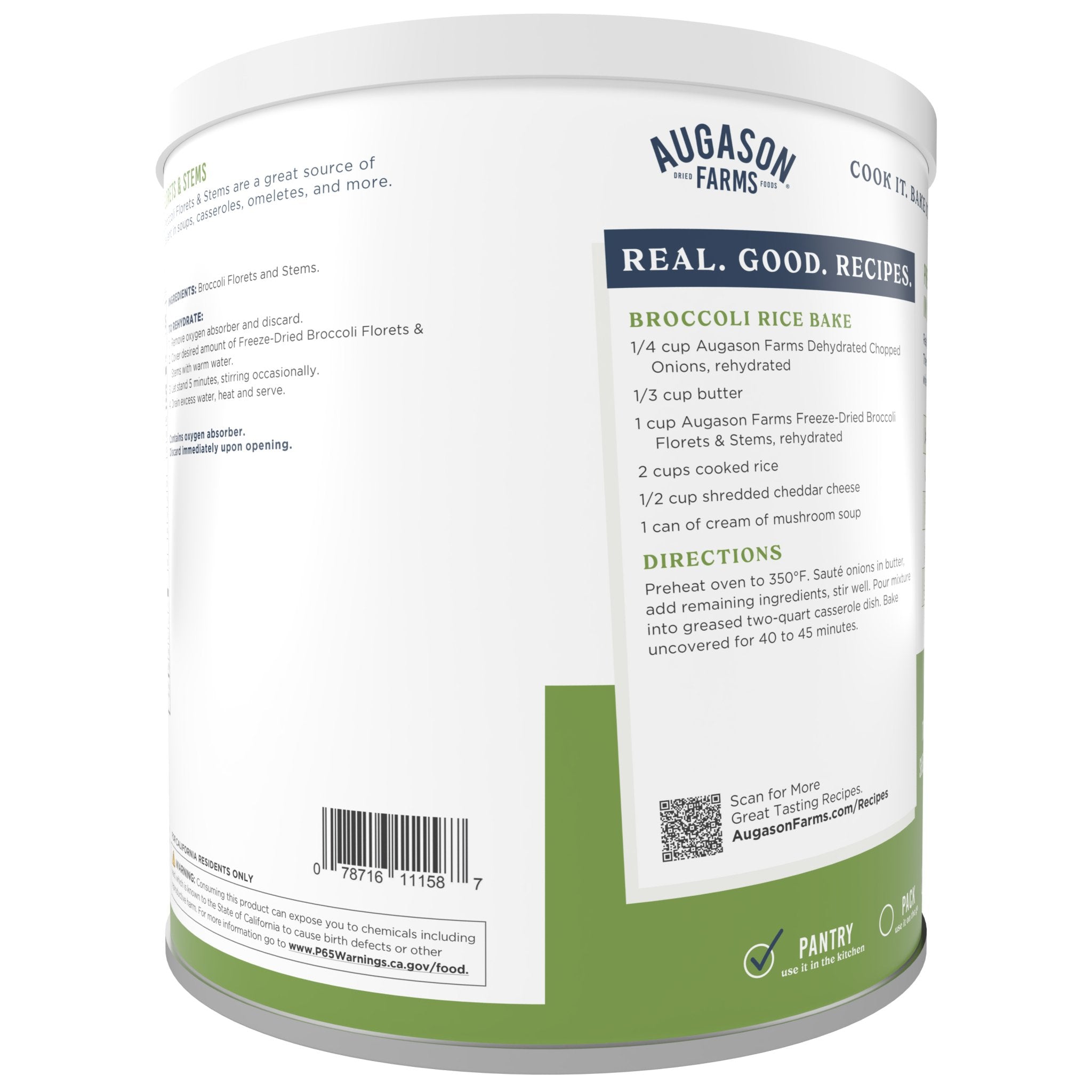 Freeze Dried Broccoli Florets and Stems Can, 34 Servings (SC)