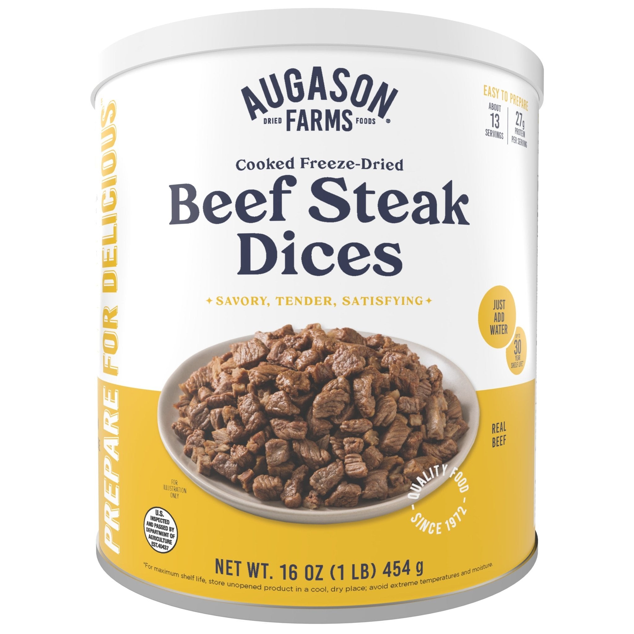 Cooked Freeze Dried Beef Steak Dices Can, 13 Servings (SC)