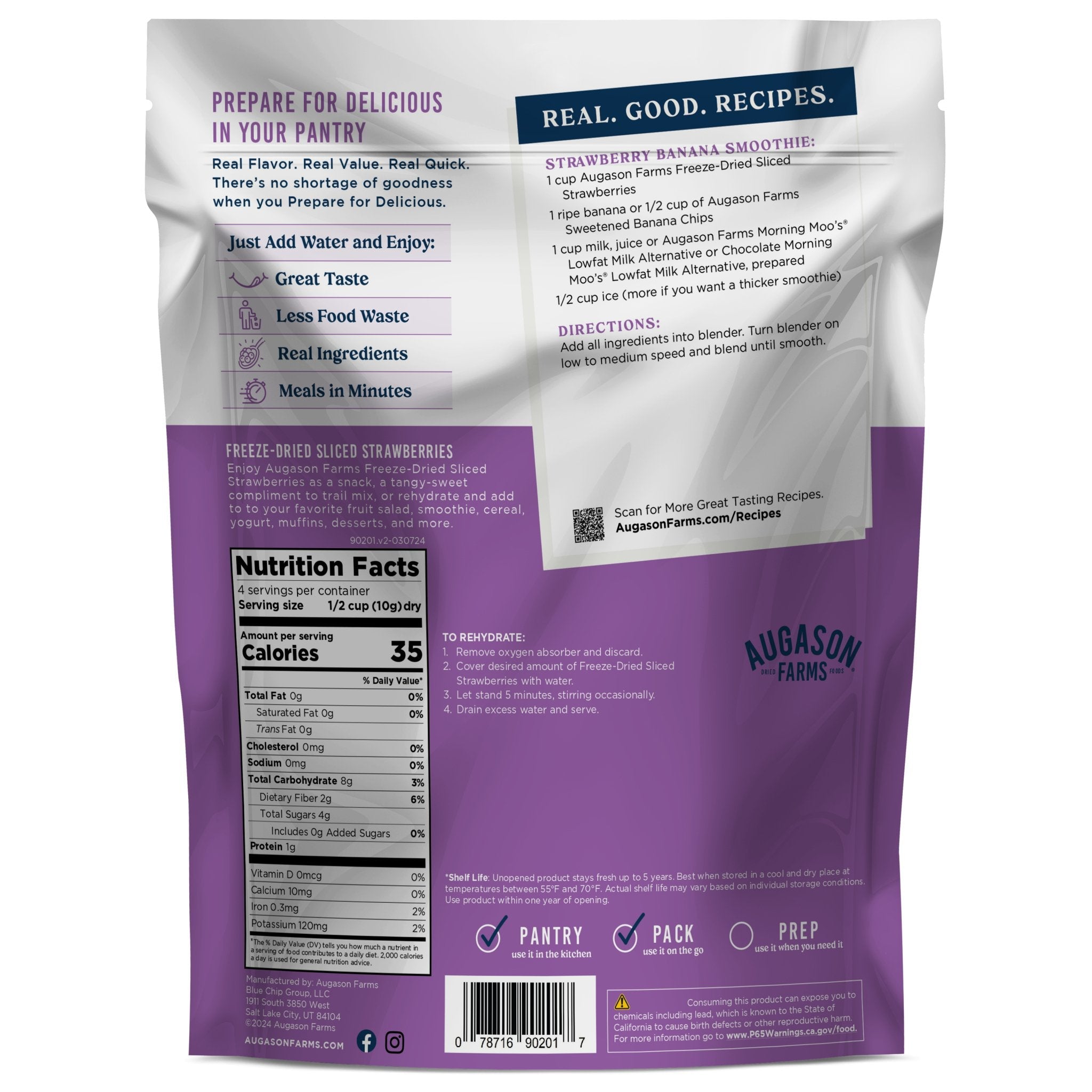 Freeze Dried Sliced Strawberries Pouch, 4 Servings (SC)