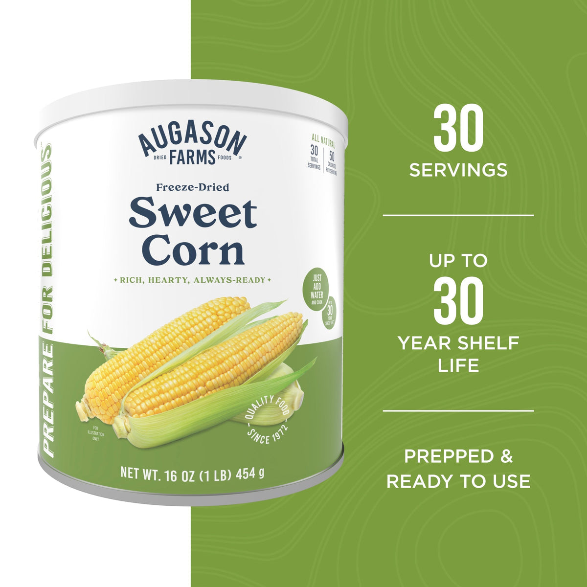 Freeze Dried Sweet Corn Can, 30 Servings