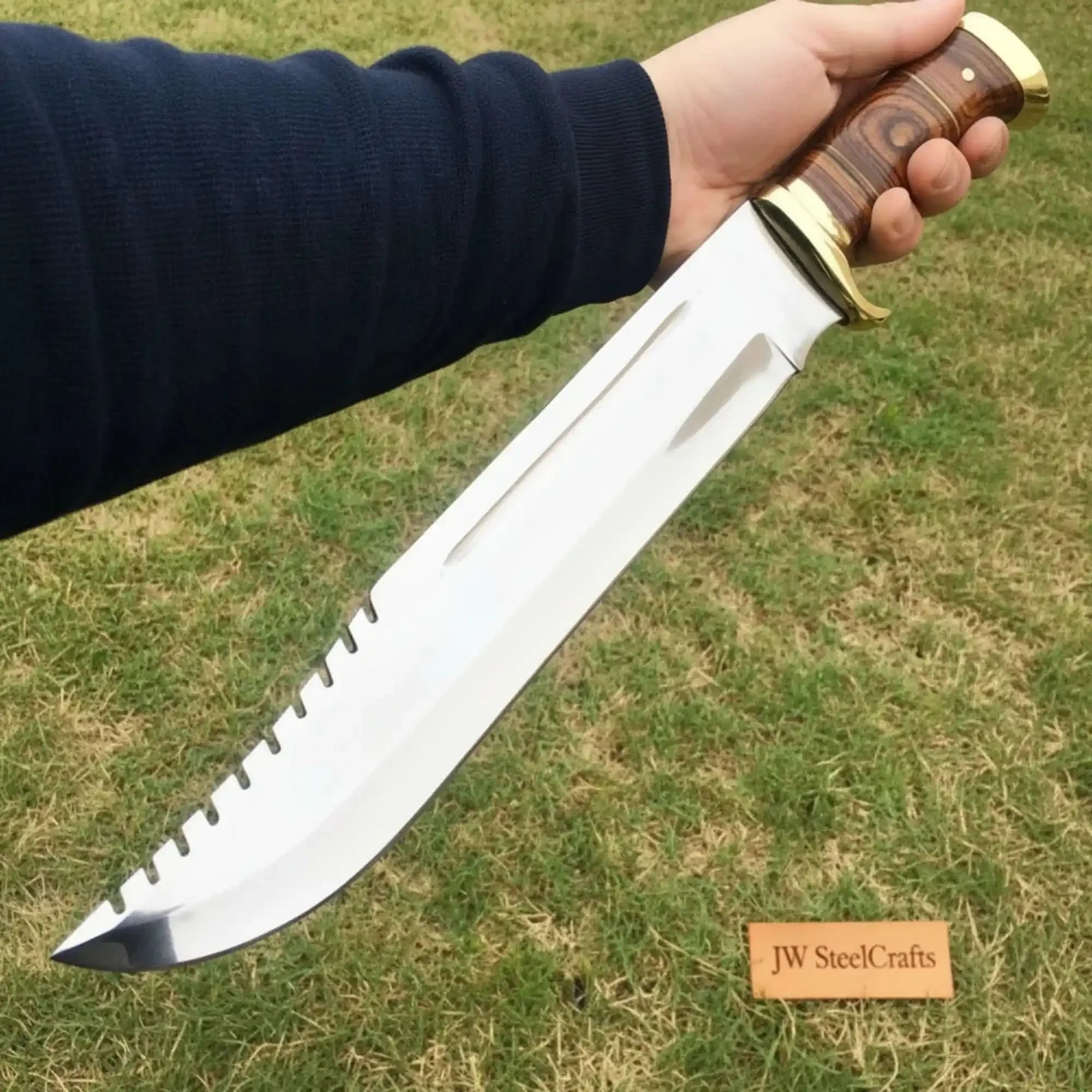 Custom Fixed Blade Bowie Knife Leather Grip Brass Clip Sheath