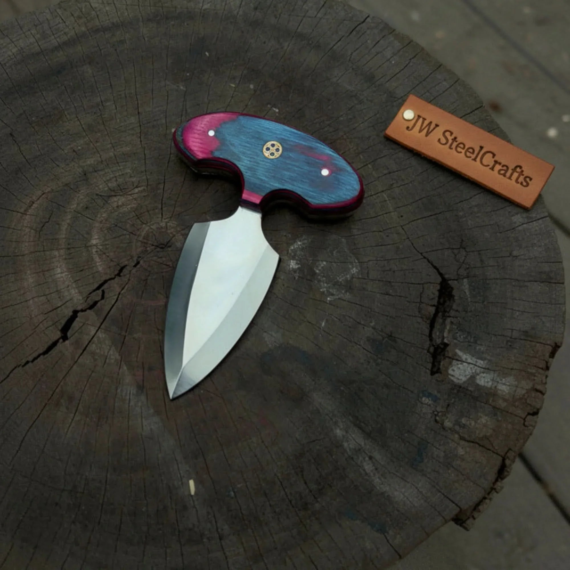 Handmade Push Dagger Double Edge T-Handle Knife Colored Pakka Wood Grip
