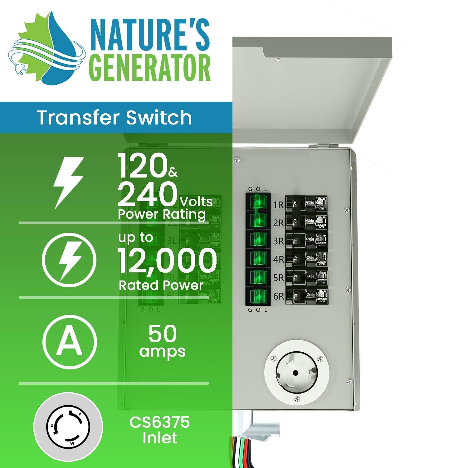 Nature's Generator 12-Circuit 120/240V 50A Non-Automatic Power Transfer Switch (SC)