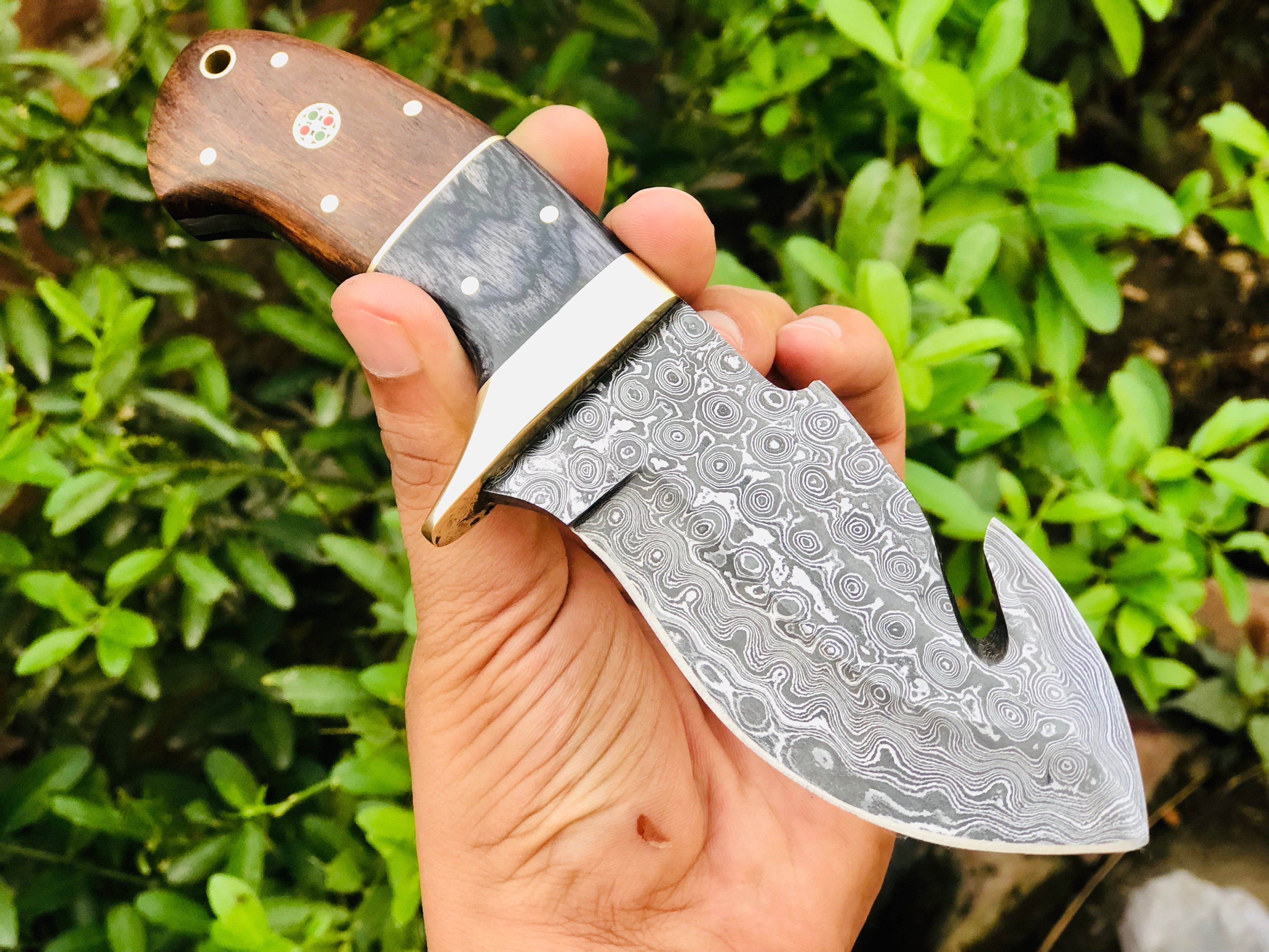 Raindrop Damascus Guthook Skinning knife (SC)