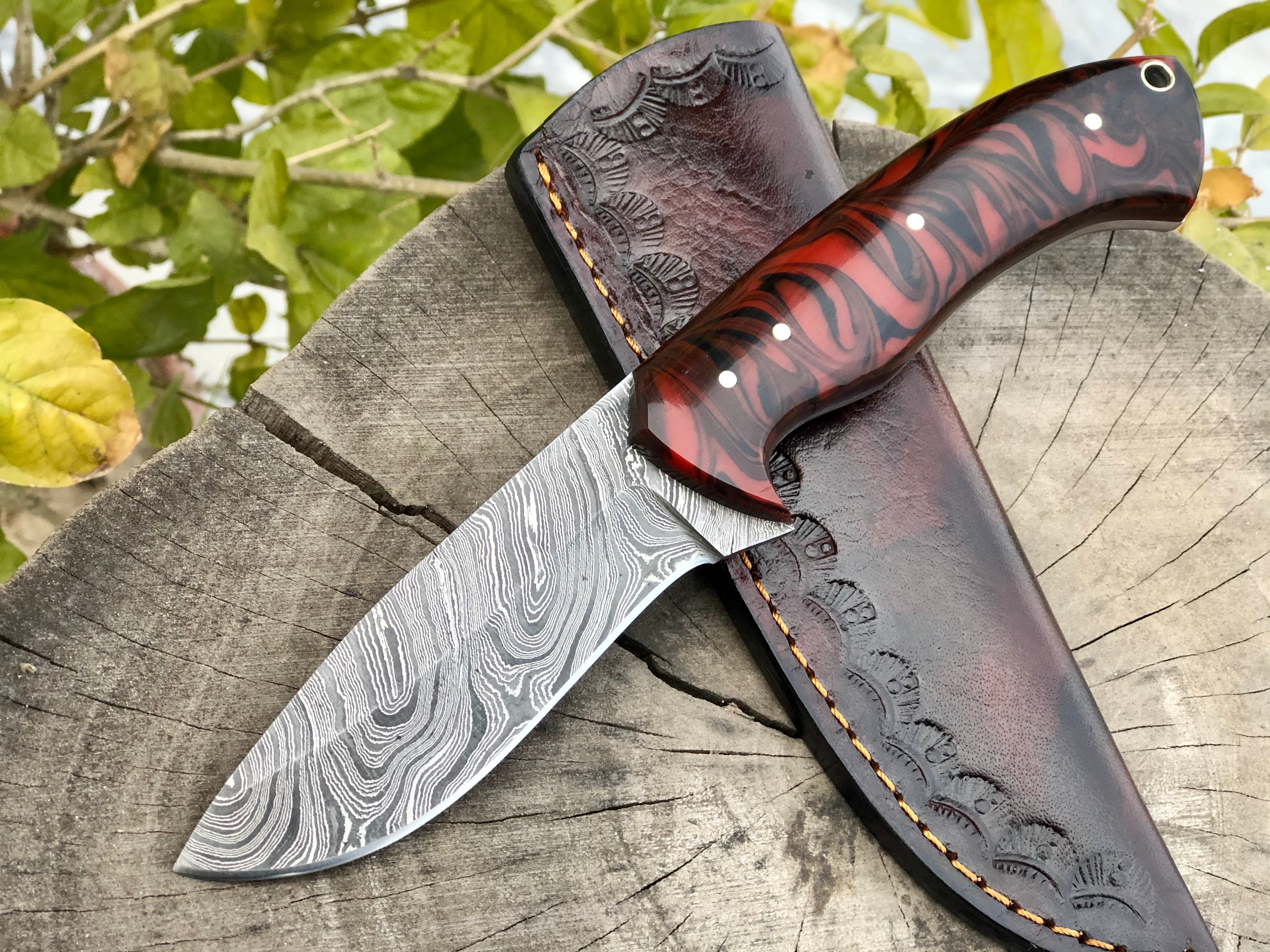 Resin Handle Damascus Hunting Skinning Knife (SC)