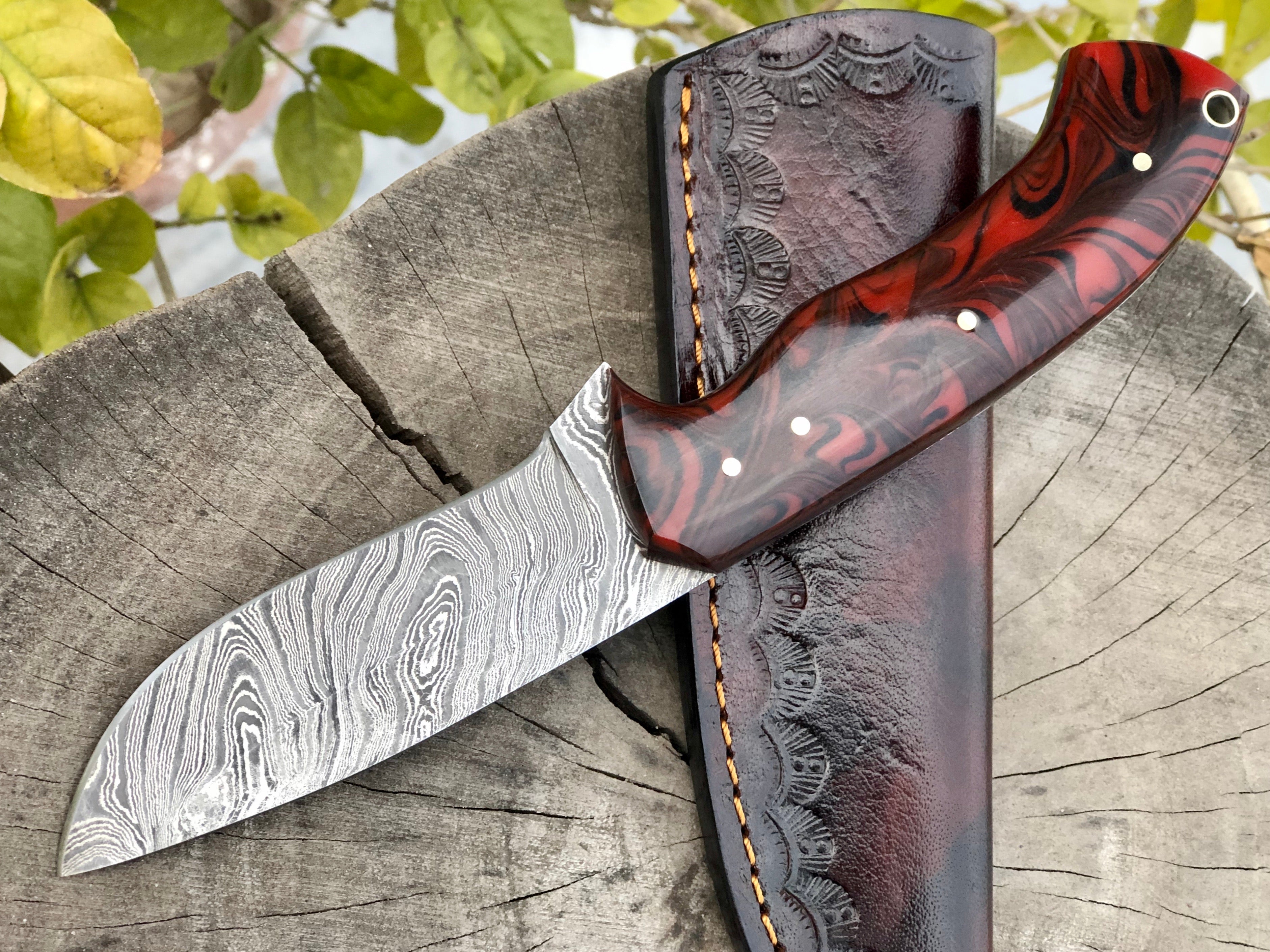 Resin Handle Damascus Hunting Skinning Knife (SC)