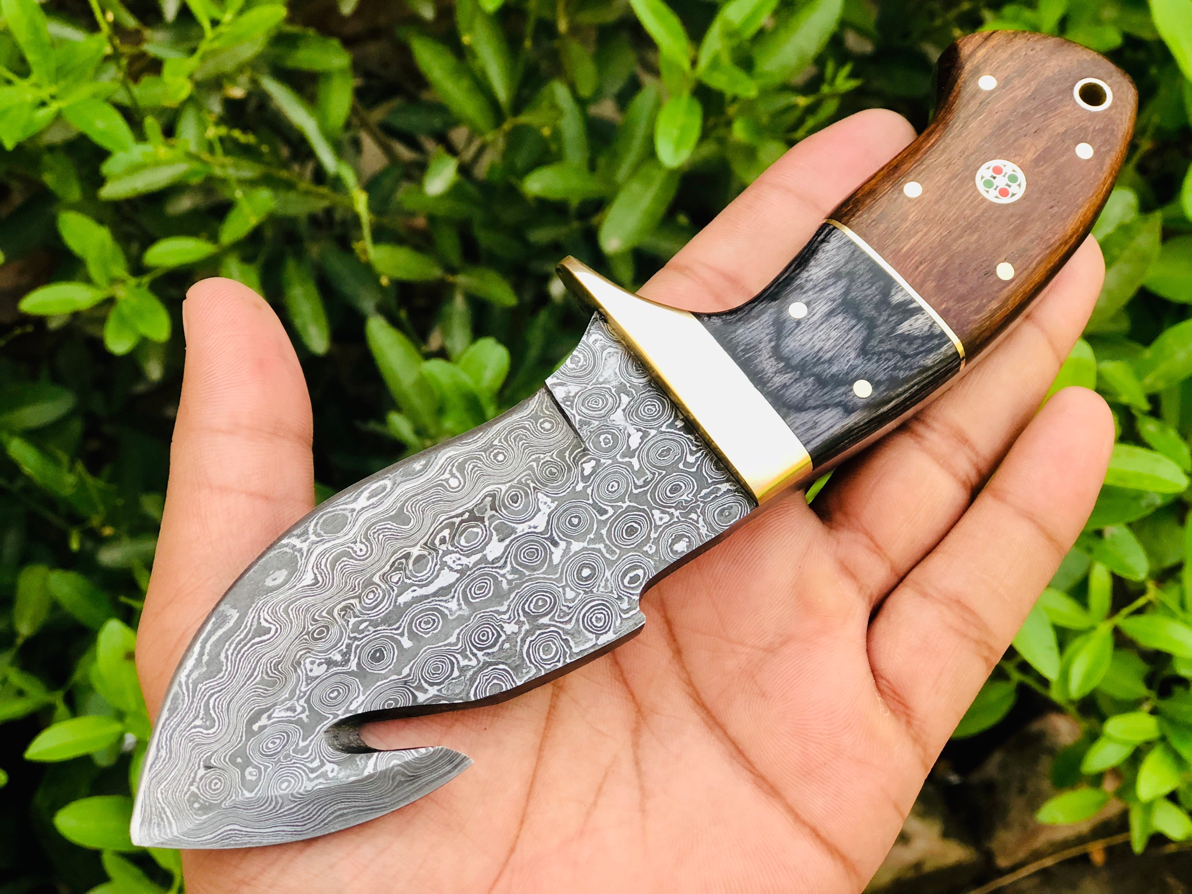 Raindrop Damascus Guthook Skinning knife (SC)