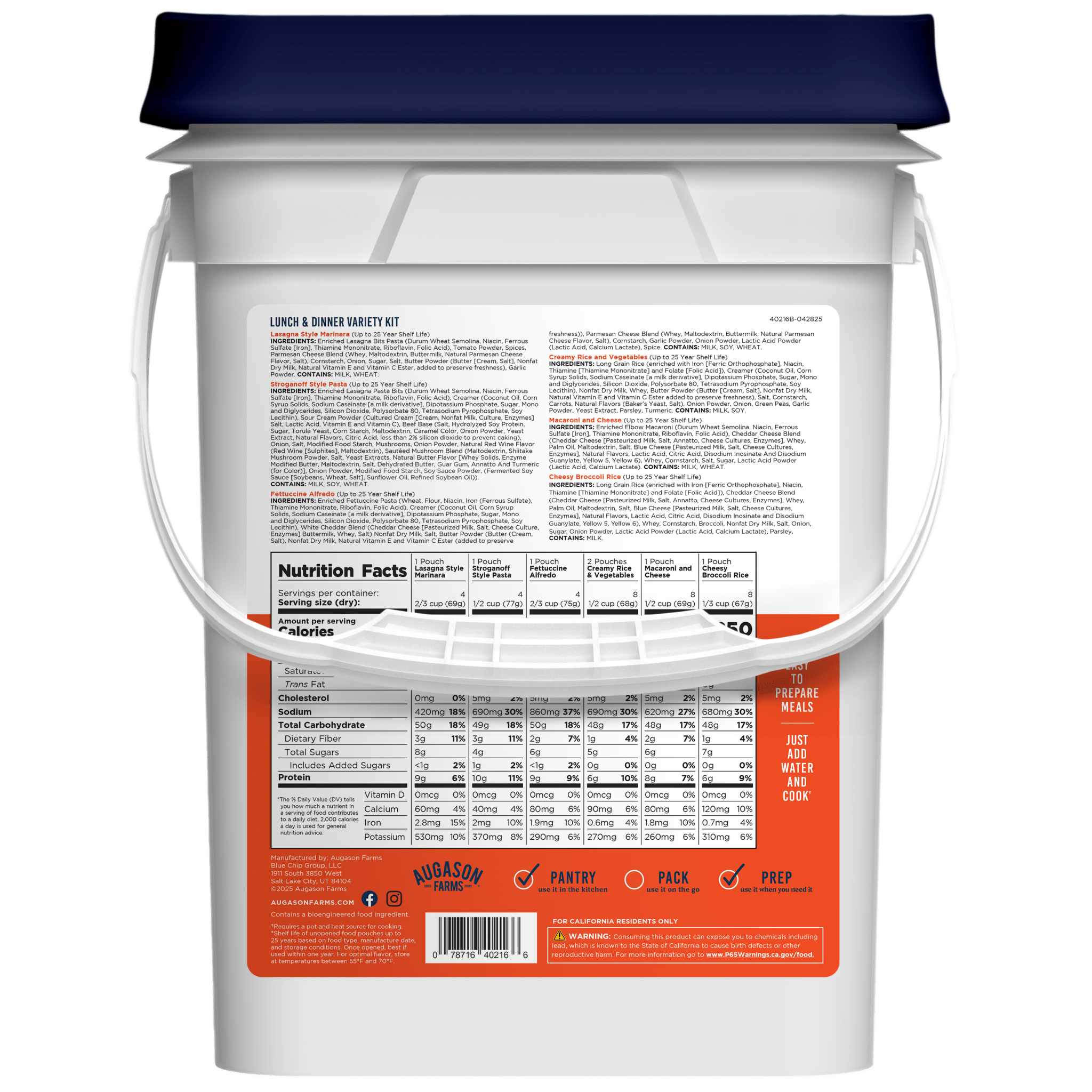 Lunch and Dinner Variety Pail, 122 Servings (SC)
