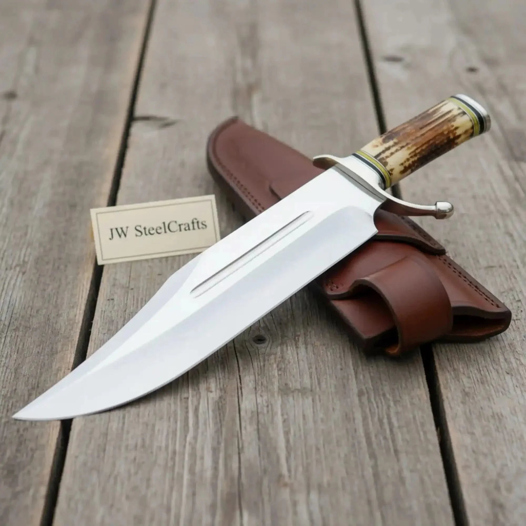 Muela Magnum Style Bowie Knife 10 Inch Clip Point Blade Stag Horn Handle with Leather Sheath