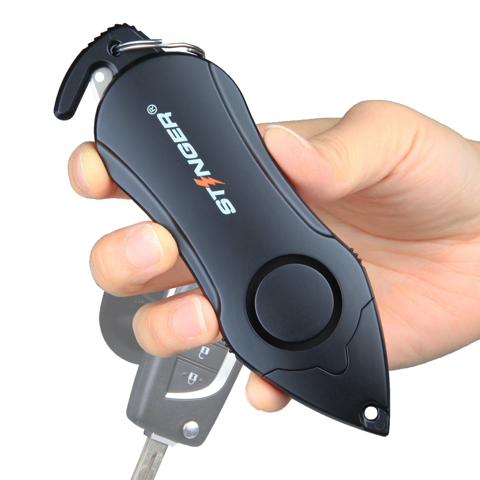 Stinger Personal Safety Alarm Keychain Emergency Tool: Siren Alarm, Seat Belt Cutter, Glass Breaker (Black) (SC)