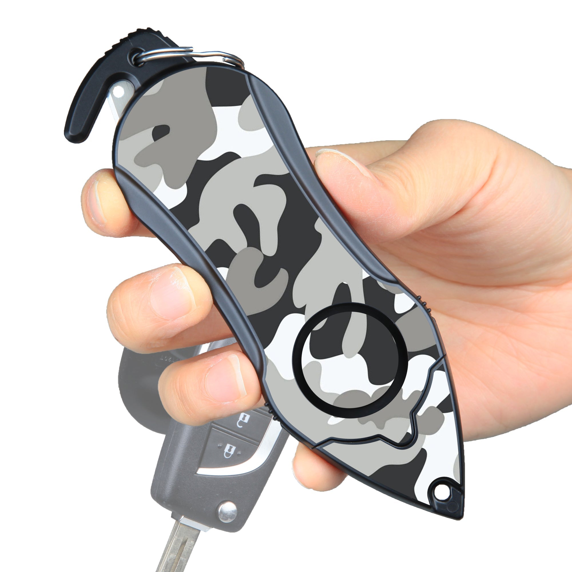 Stinger Personal Safety Alarm Keychain Emergency Tool: Siren Alarm, Seat Belt Cutter, Glass Breaker (Camouflage Black) (SC)