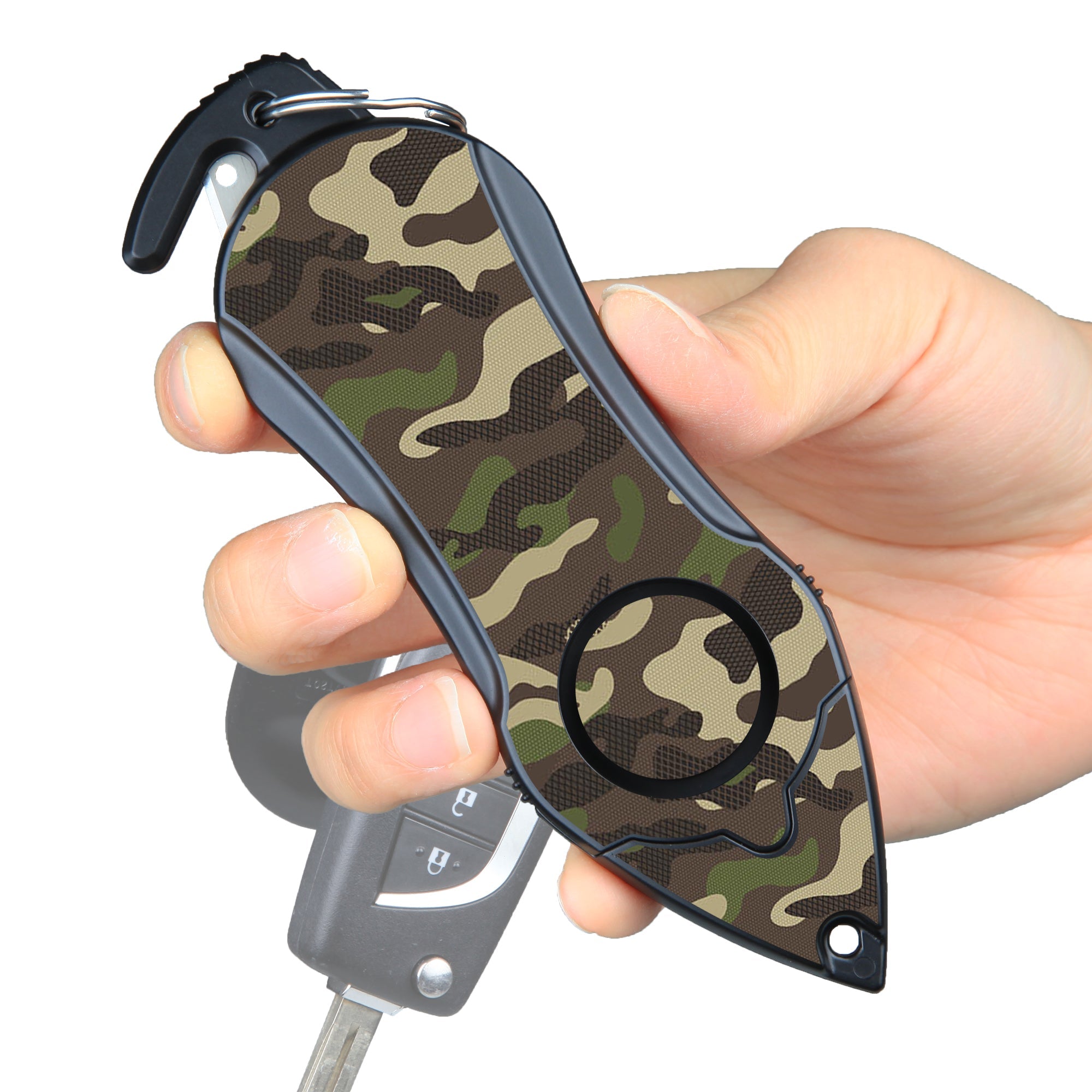 Stinger Personal Safety Alarm Keychain Emergency Tool: Siren Alarm, Seat Belt Cutter, Glass Breaker (Camouflage Green) (SC)