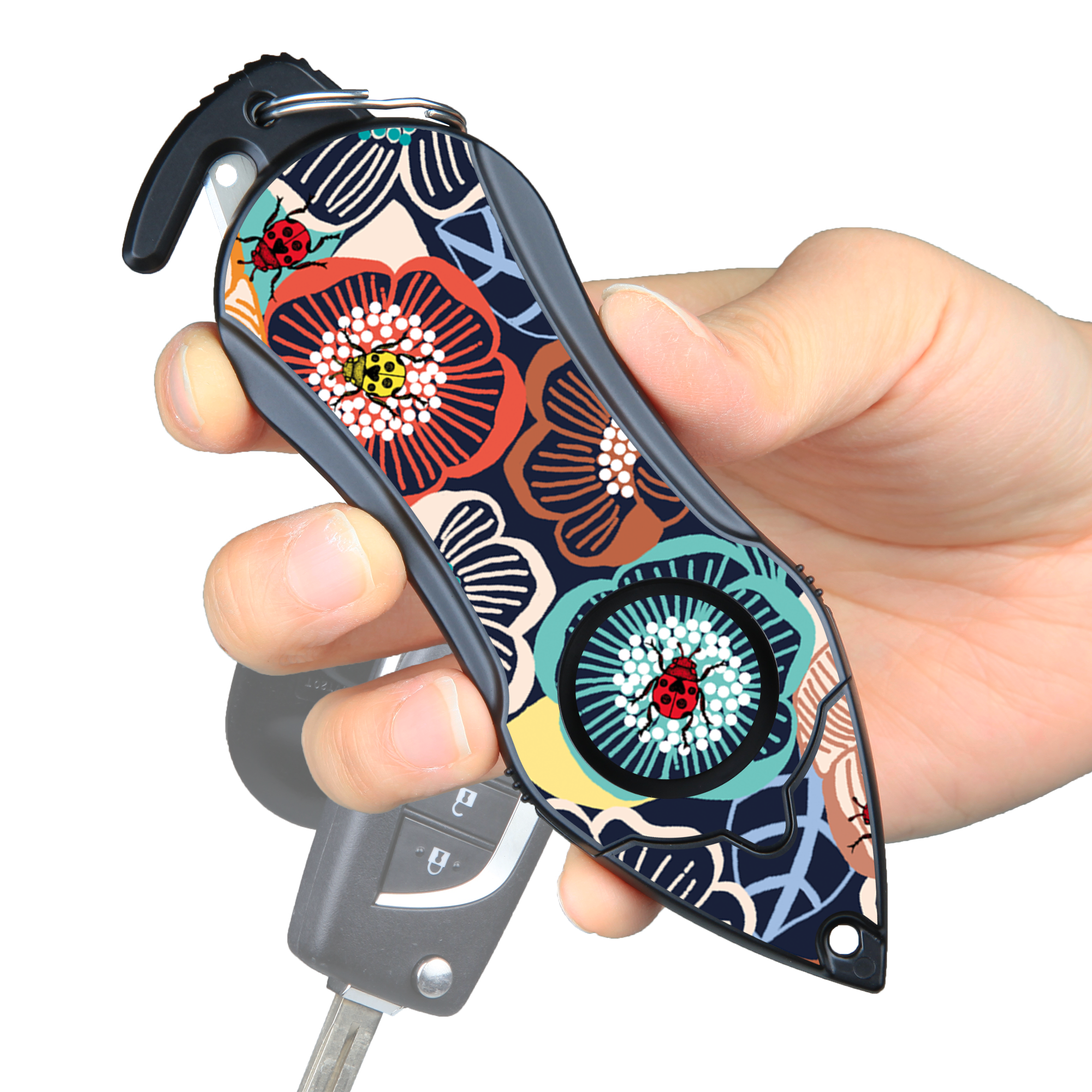Stinger Personal Safety Alarm Keychain Emergency Tool: Siren Alarm, Seat Belt Cutter, Glass Breaker (Ladybug) (SC)