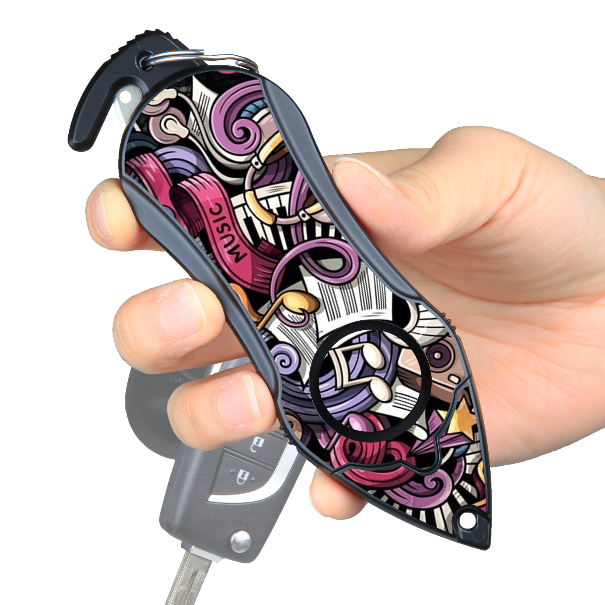 Stinger Personal Safety Alarm Keychain Emergency Tool: Siren Alarm, Seat Belt Cutter, Glass Breaker (Music) (SC)