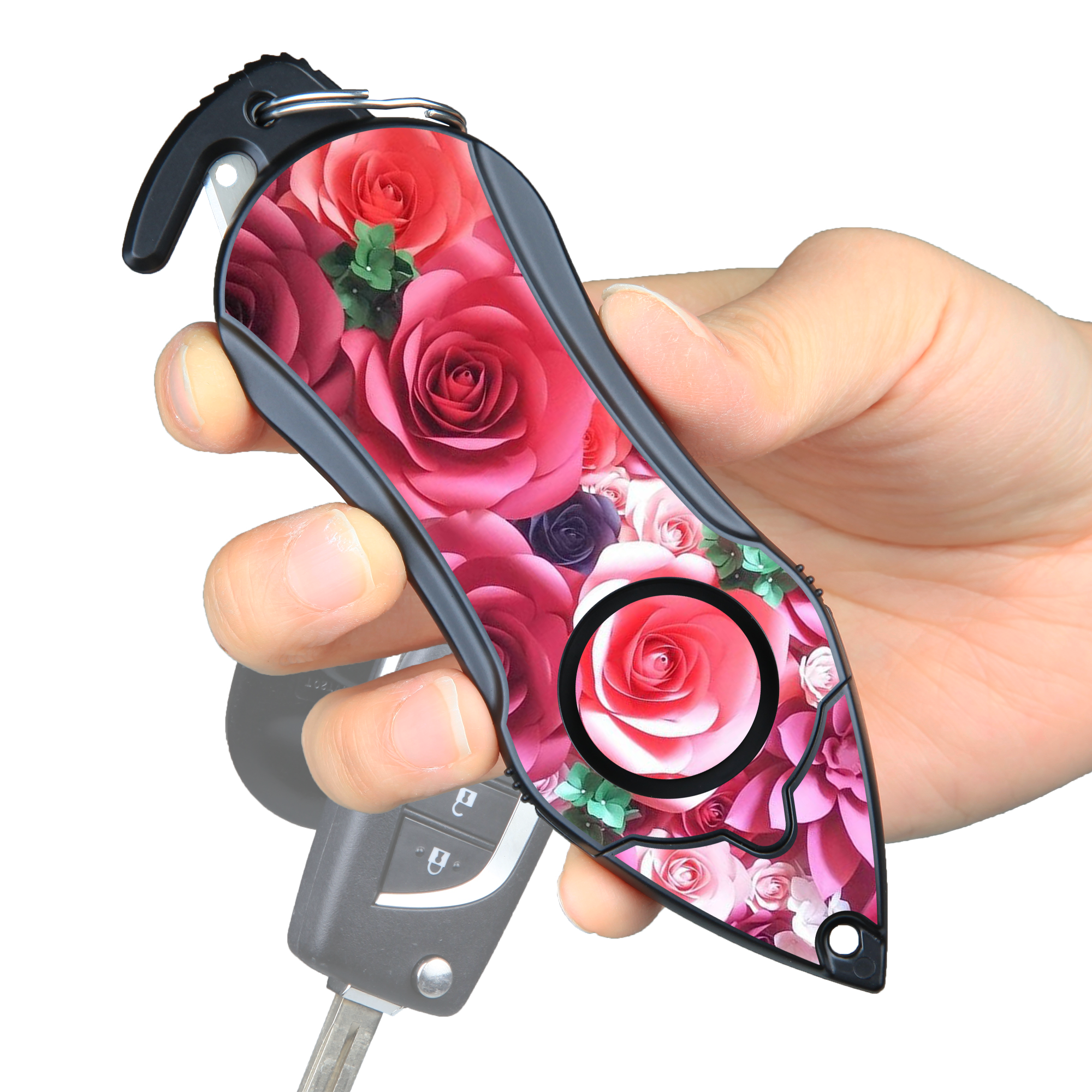 Stinger Personal Safety Alarm Keychain Emergency Tool: Siren Alarm, Seat Belt Cutter, Glass Breaker (Pink Rose) (SC)