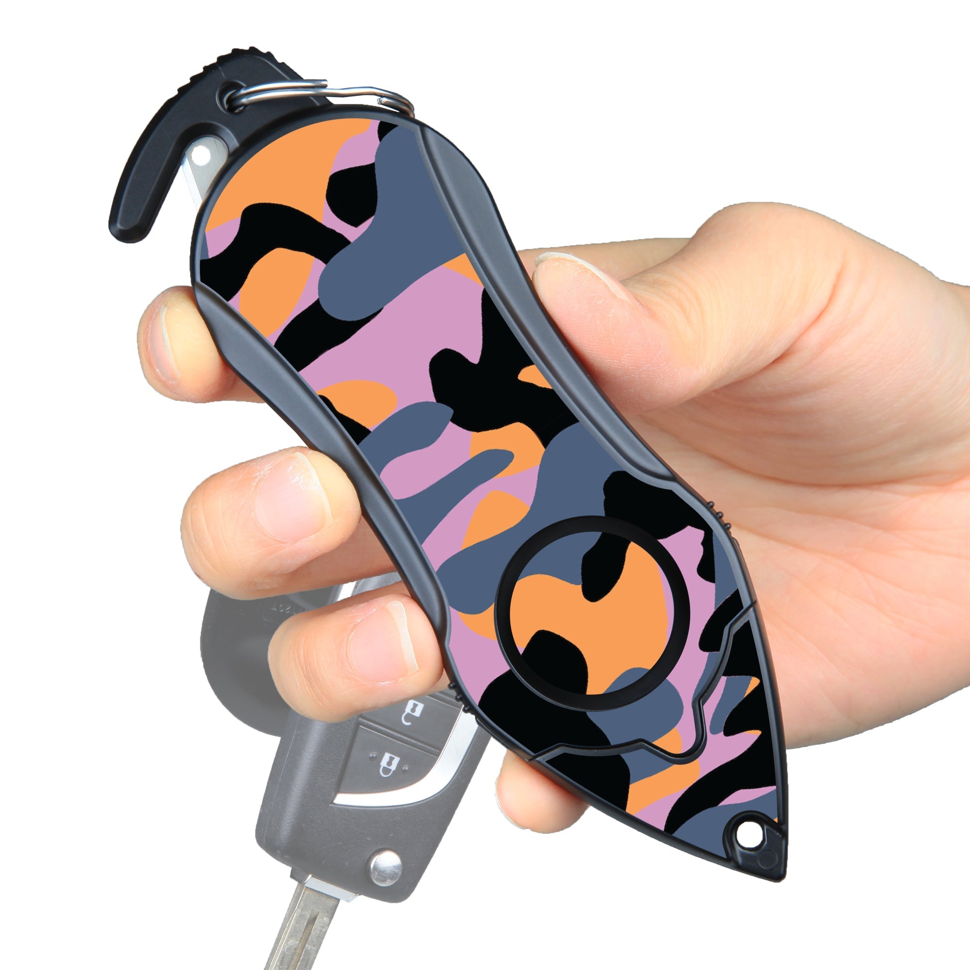 Stinger Personal Safety Alarm Keychain Emergency Tool: Siren Alarm, Seat Belt Cutter, Glass Breaker (Camouflage Purple) (SC)
