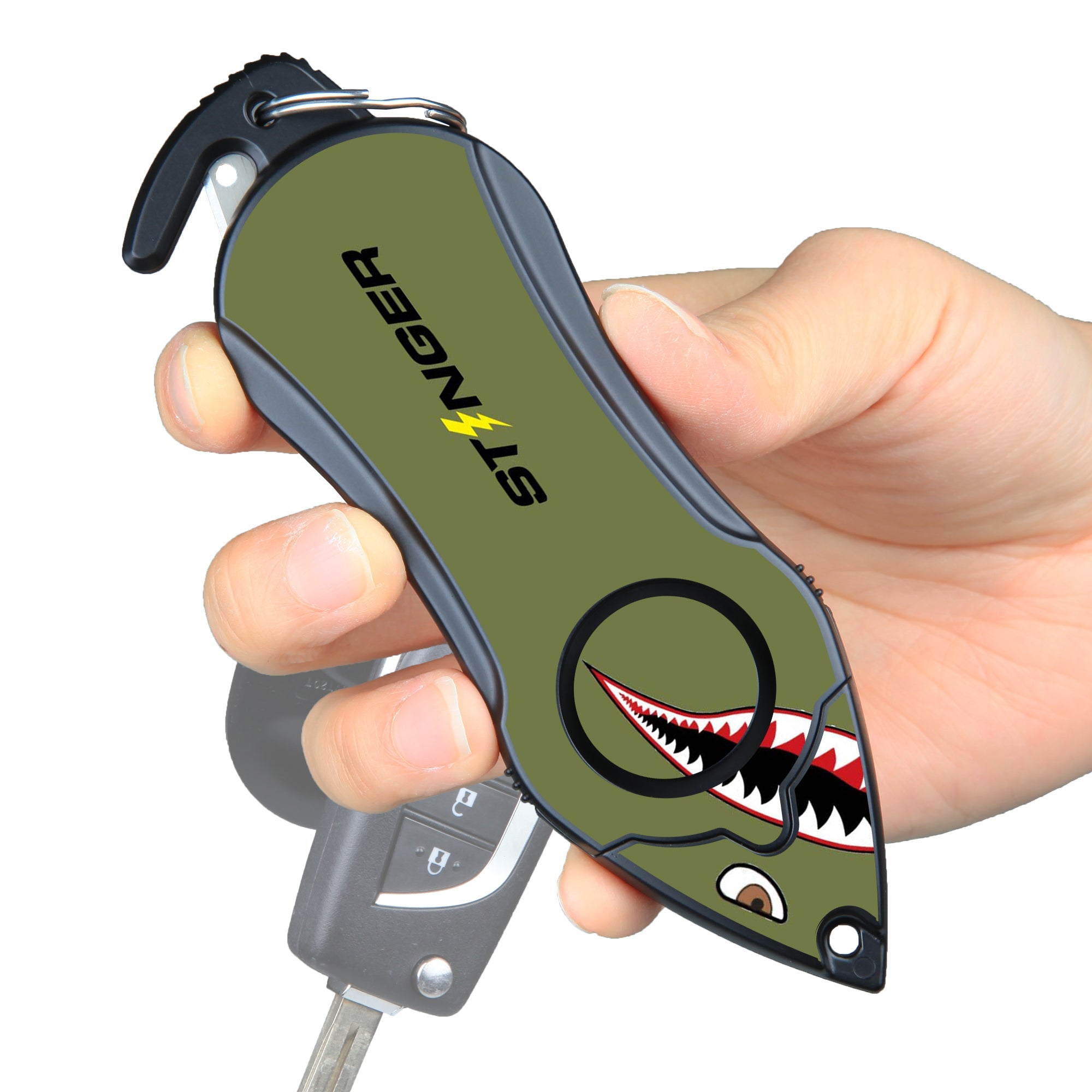 Stinger Personal Safety Alarm Keychain Emergency Tool: Siren Alarm, Seat Belt Cutter, Glass Breaker (Shark) (SC)