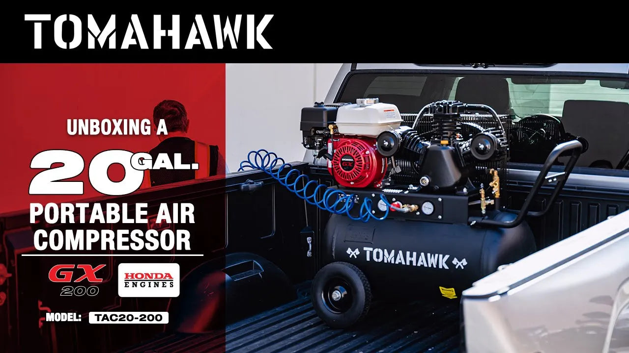 20 Gallon Portable Air Compressor 6.5HP Honda GX200 Engine Horizontal Tank 13.5 CFM @ 90 PSI Gas-Powered