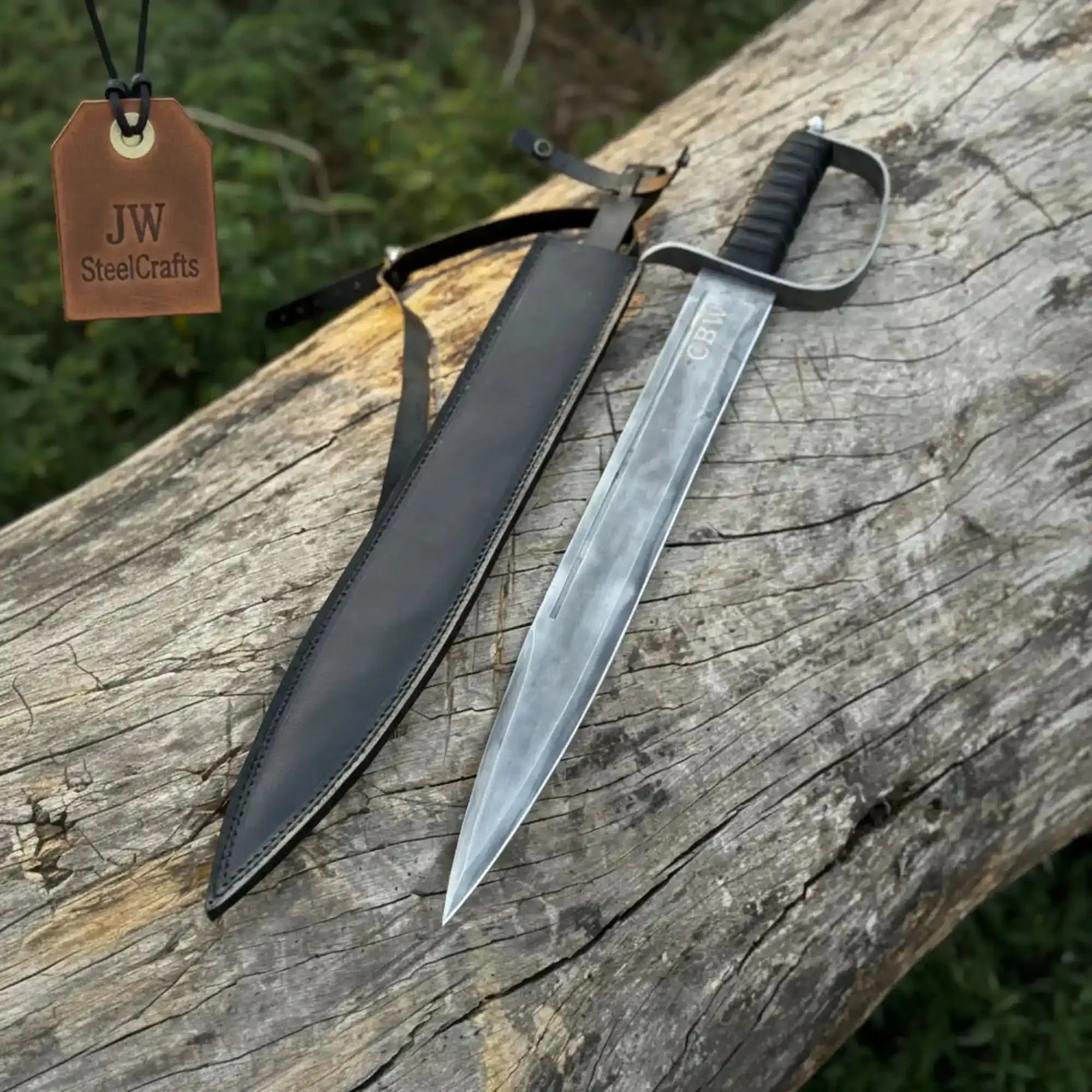 Handmade Medieval Short Sword Acid Washed Steel D-Guard Leather Sheath