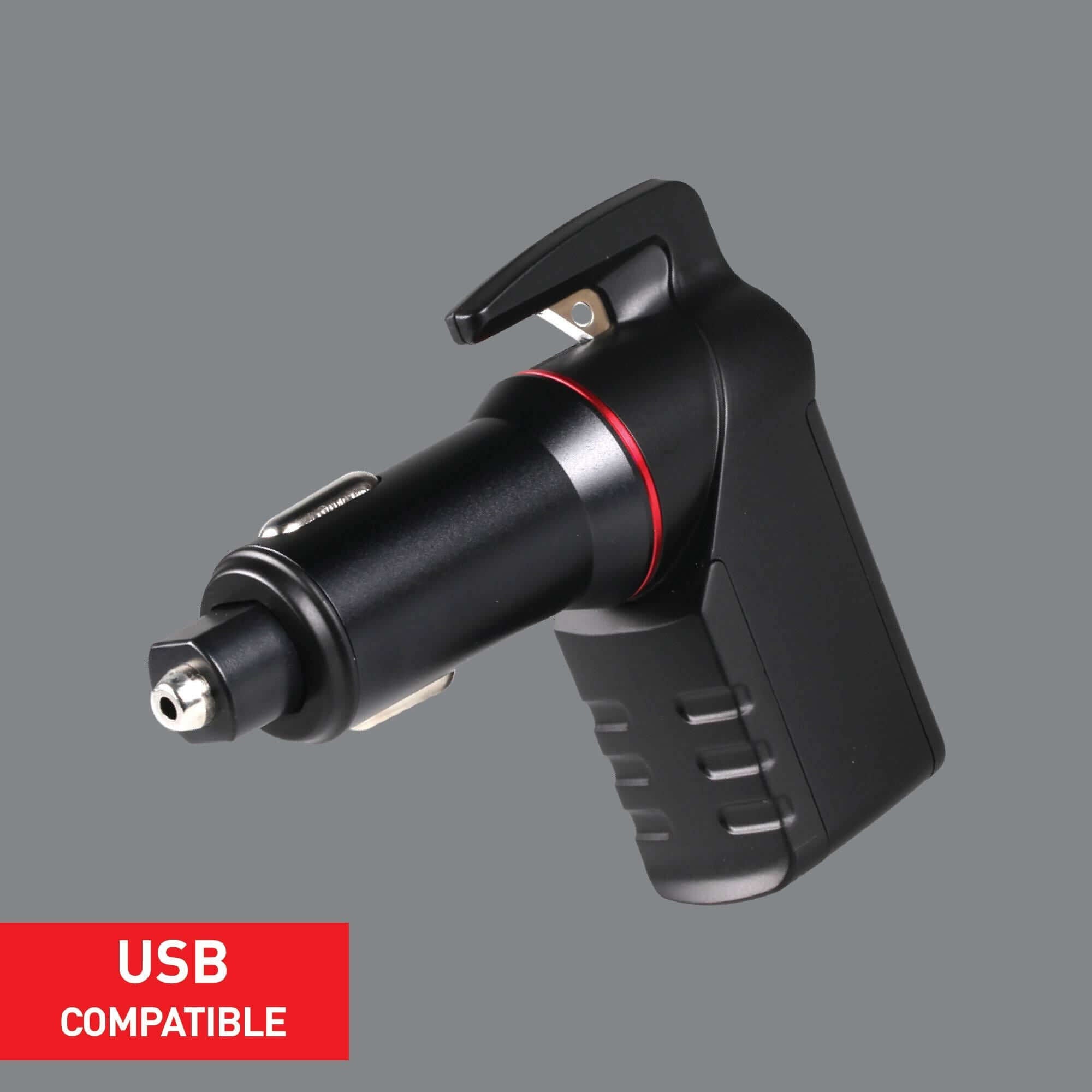 Stinger USB Car Charger Emergency Tool, Seatbelt Cutter, Spring-Loaded Car Window Breaker (Black) (SC)