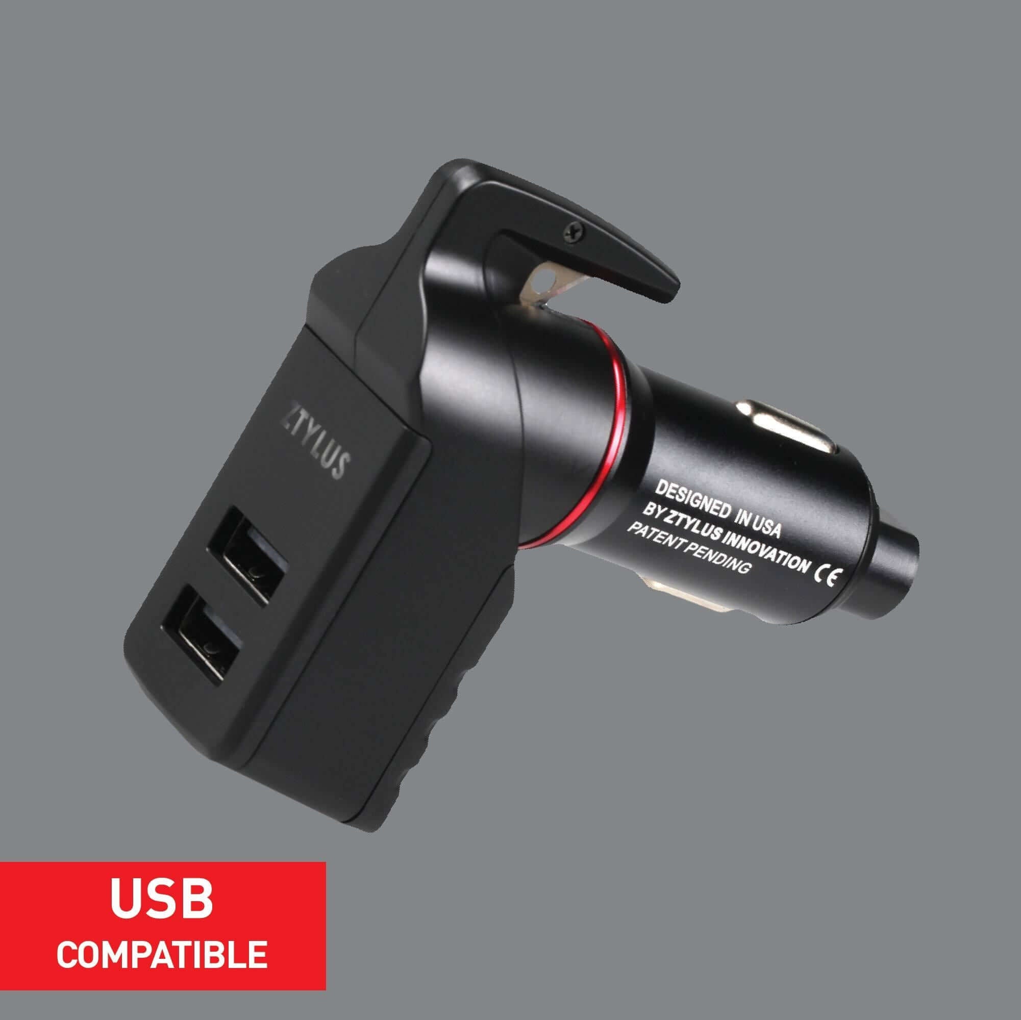 Stinger USB Car Charger Emergency Tool, Seatbelt Cutter, Spring-Loaded Car Window Breaker (Black) (SC)
