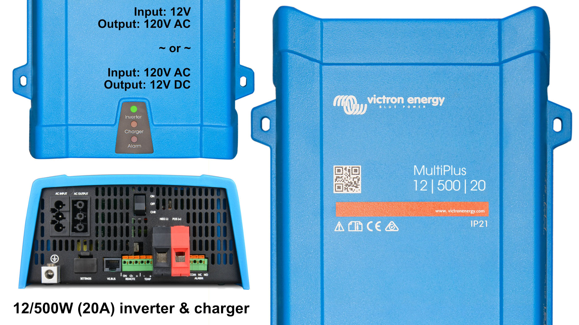 Victron 120V Inverter & Charger - 12/24/48V; 500 - 5000 Watts (SC)
