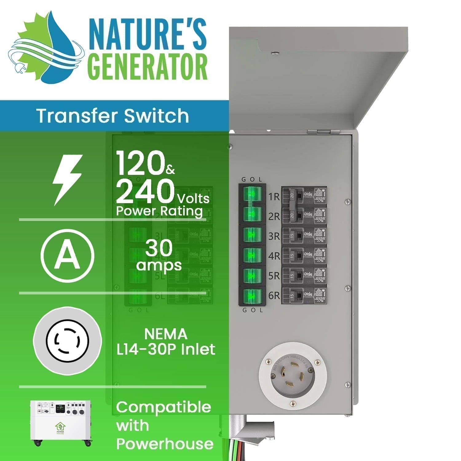 Refurbished - Nature's Generator 12-Circuit 120/240V 30A Non-Automatic Power Transfer Switch
