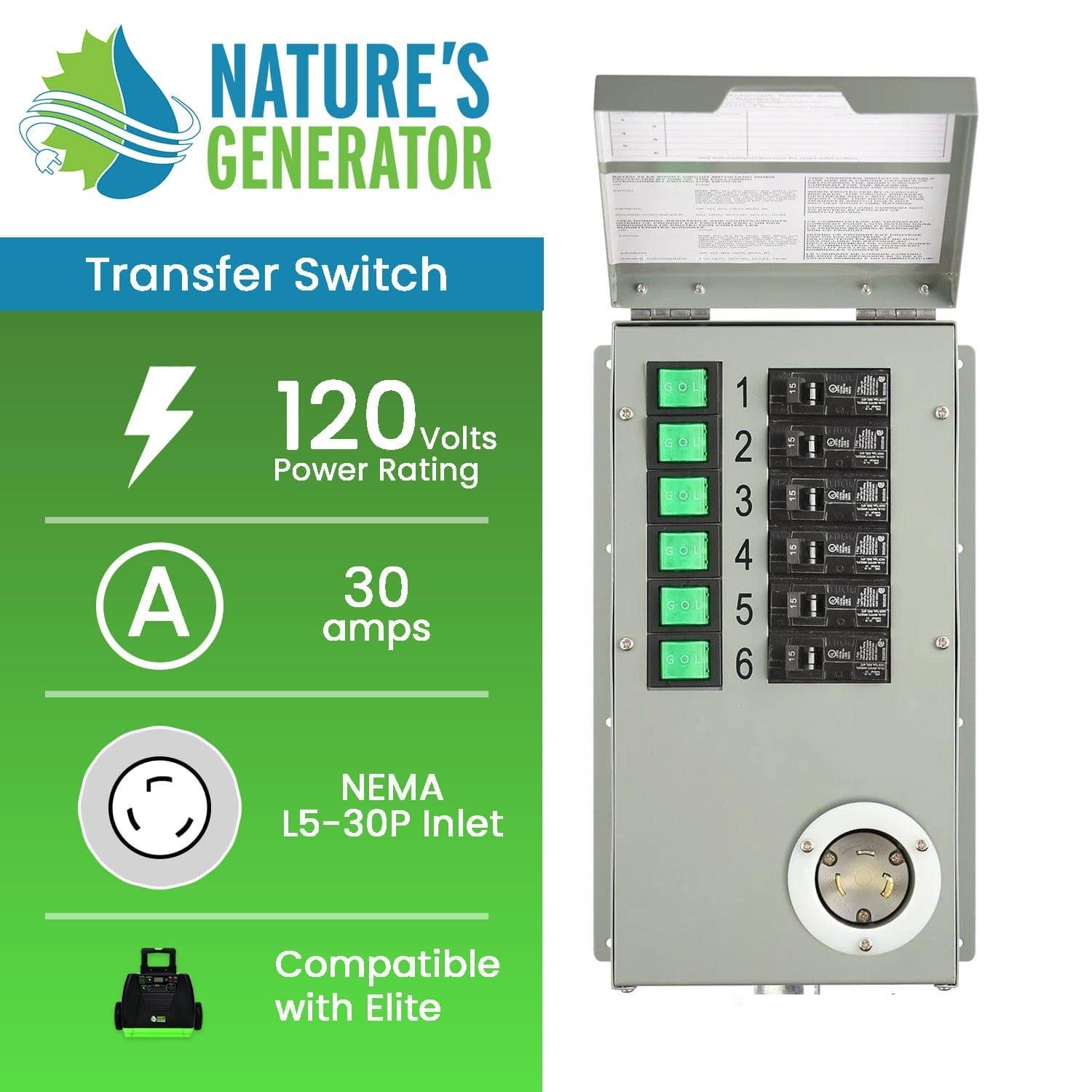 Nature's Generator 120V 30A 6-Circuit Manual Transfer Switch