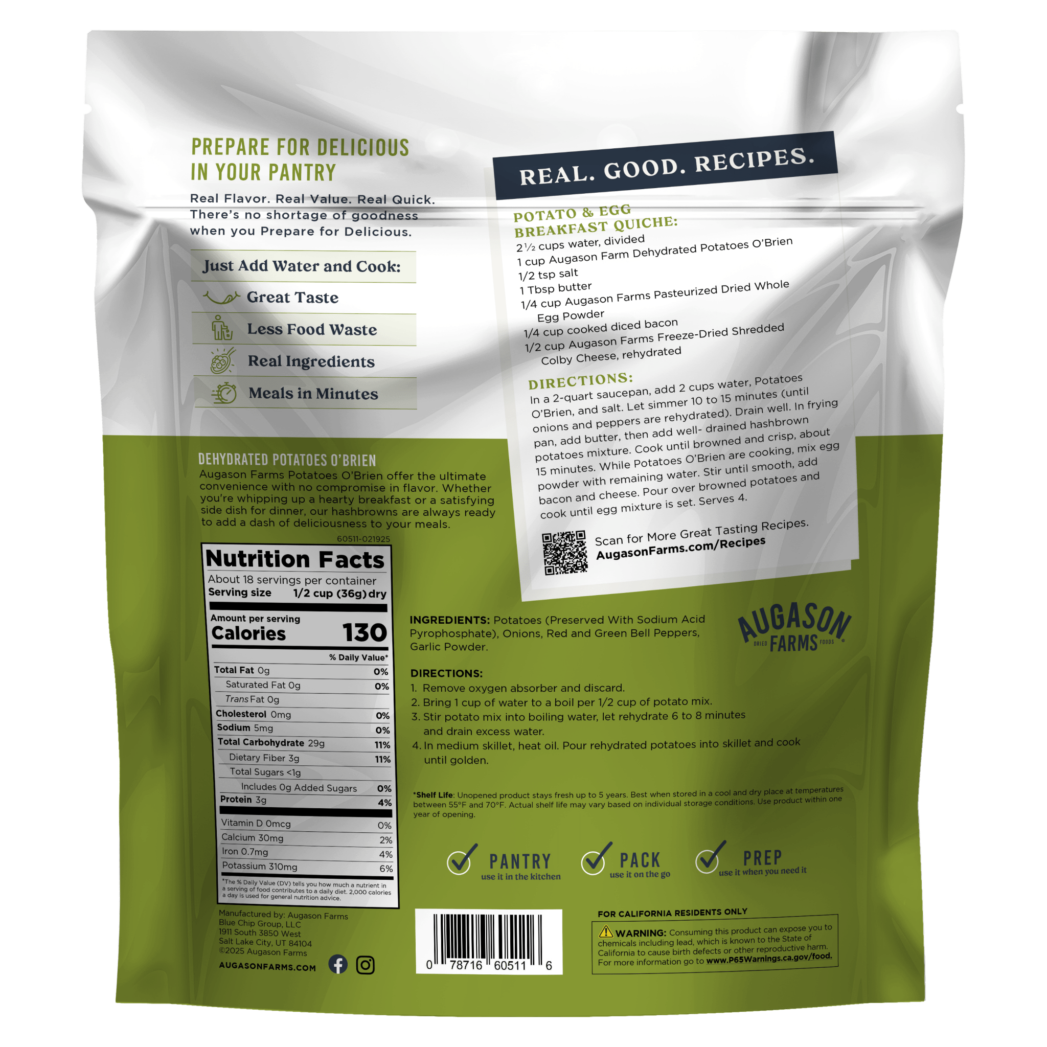 Potatoes O'Brien Family Size Pouch, 18 Servings (SC)