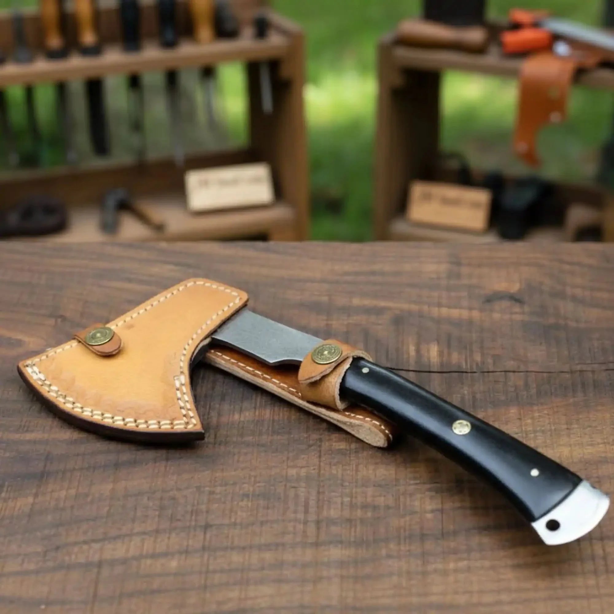 Damascus Full Tang Camping Hatchet with Raindrop Forged Head