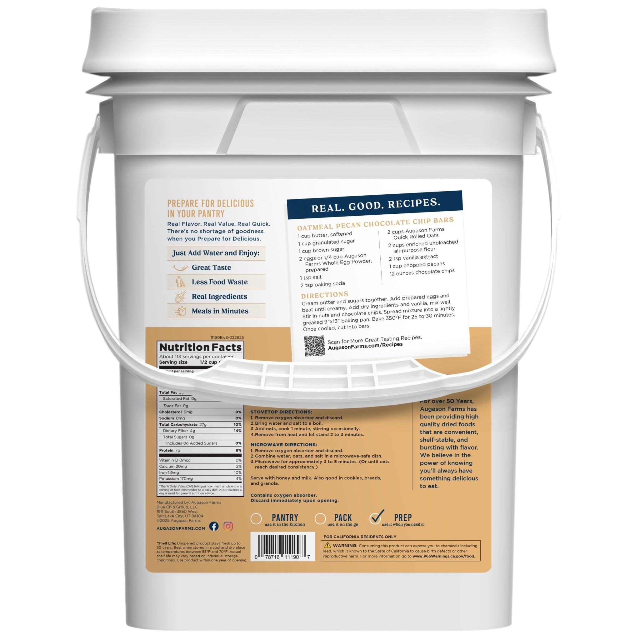 Quick Oats 4 Gallon Pail, 113 Servings (SC)