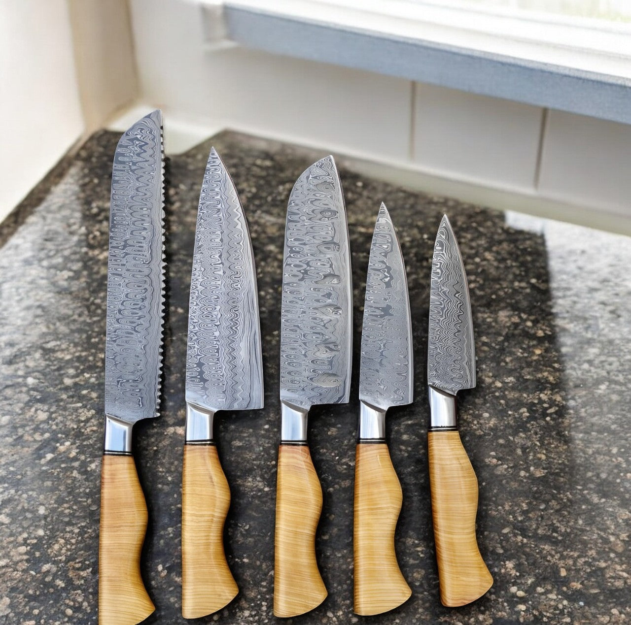 Custom Handmade Damascus Steel Knife Sets – 5 Pieces (SC)