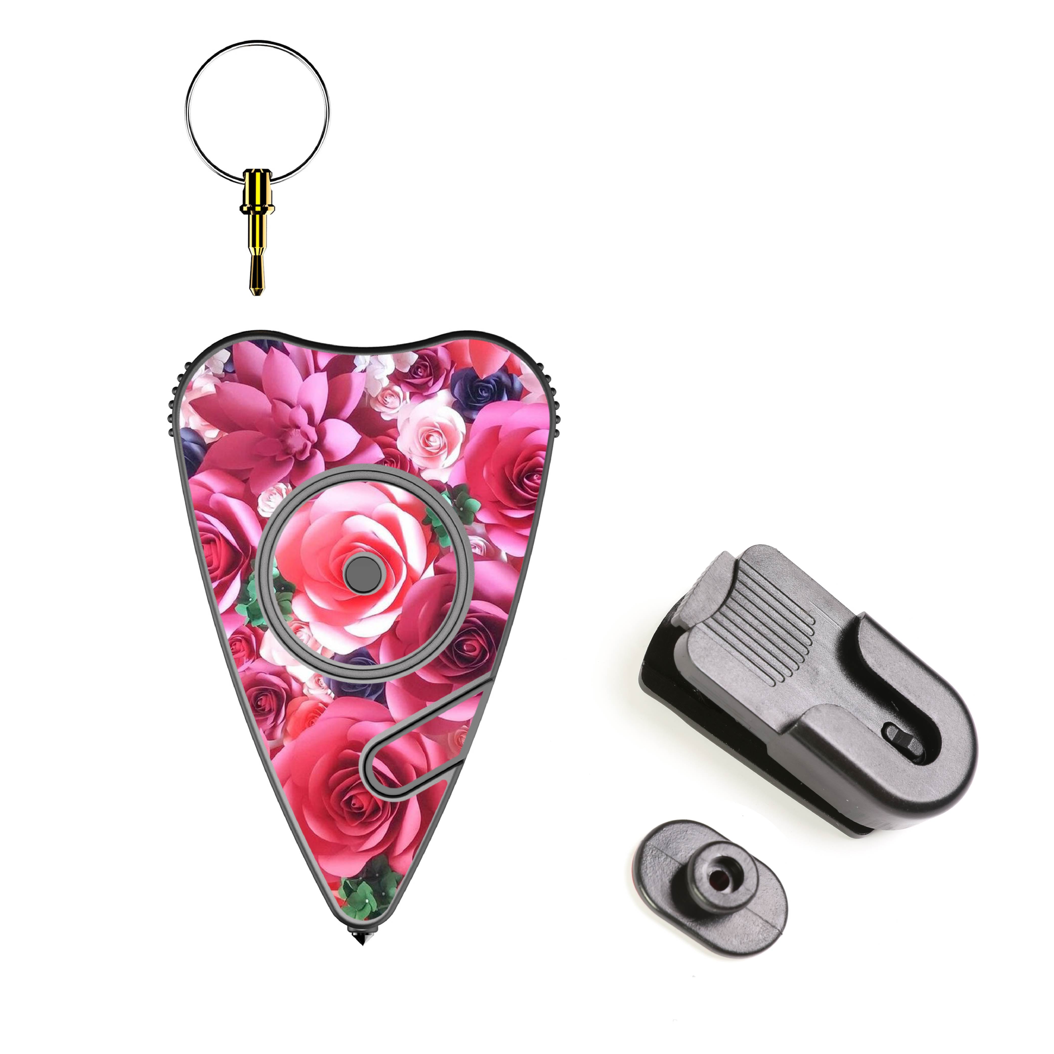 Stinger Stay Away Personal Safety Alarm Keychain Emergency Tool: Siren Alarm, Seat Belt Cutter, Glass Breaker (Pink Rose) (SC)