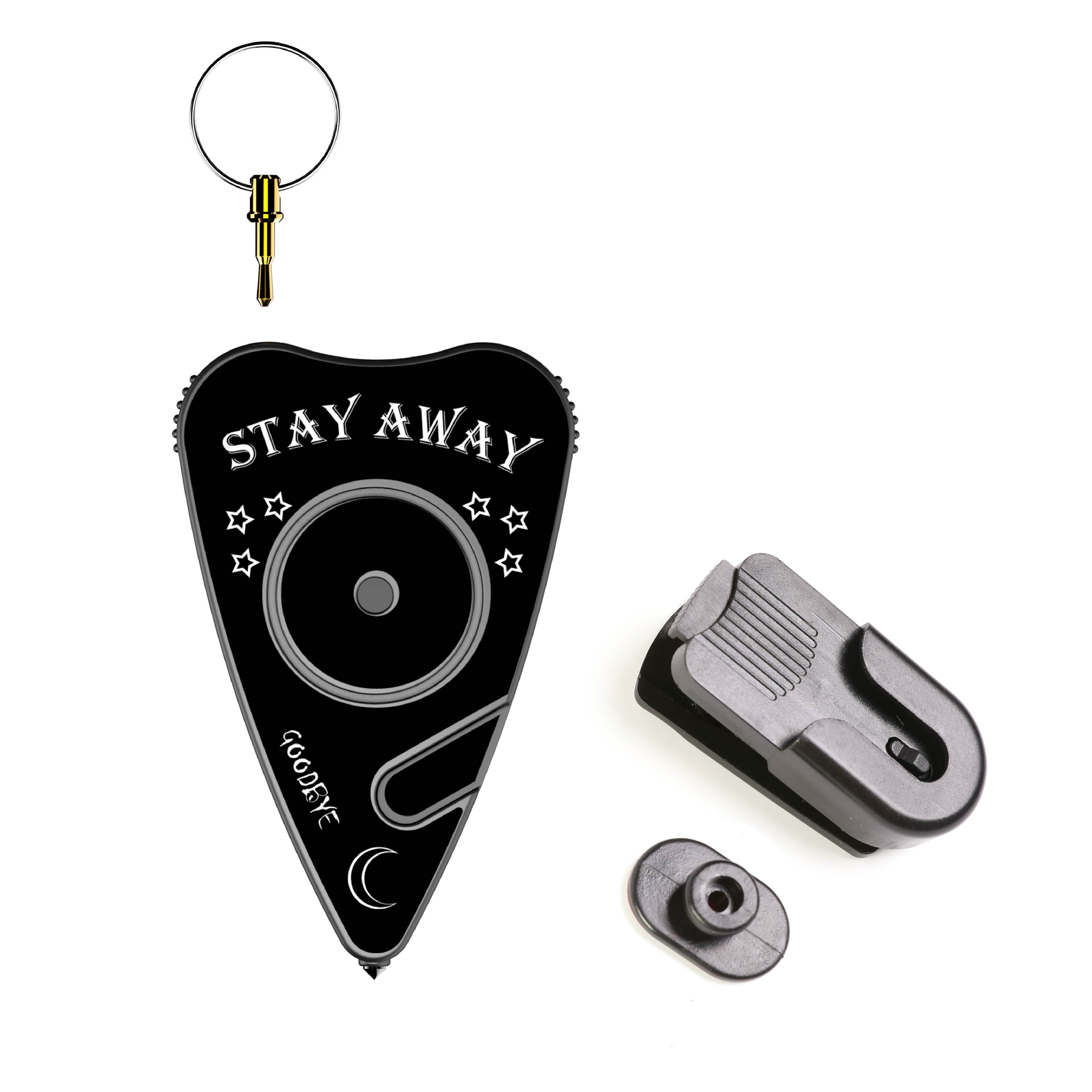 Stinger Stay Away Personal Safety Alarm Keychain Emergency Tool: Siren Alarm, Seat Belt Cutter, Glass Breaker (Black Stay Away) (SC)