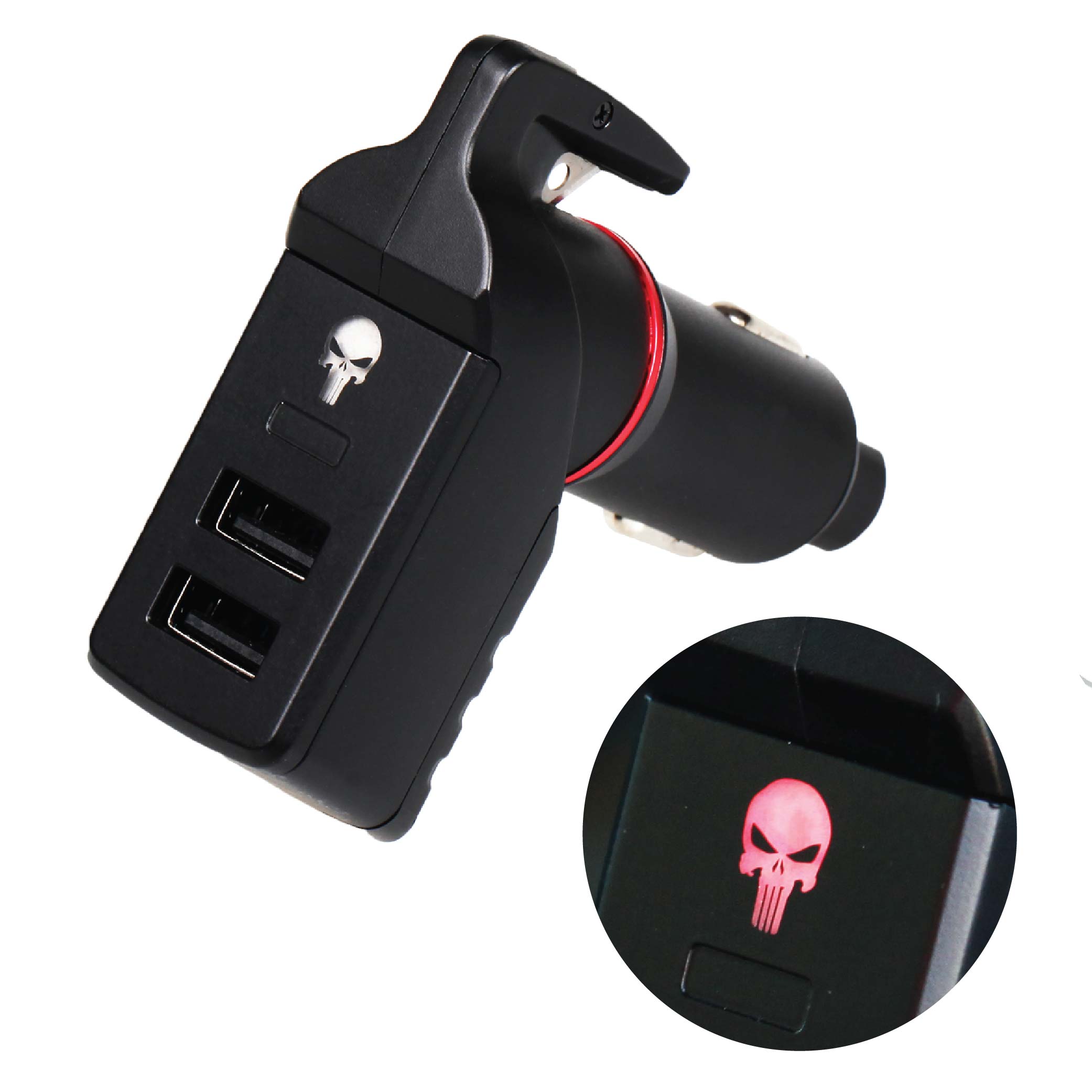 Stinger USB Car Charger Emergency Tool, Seatbelt Cutter, Spring-Loaded Car Window Breaker (Red Punisher) (SC)