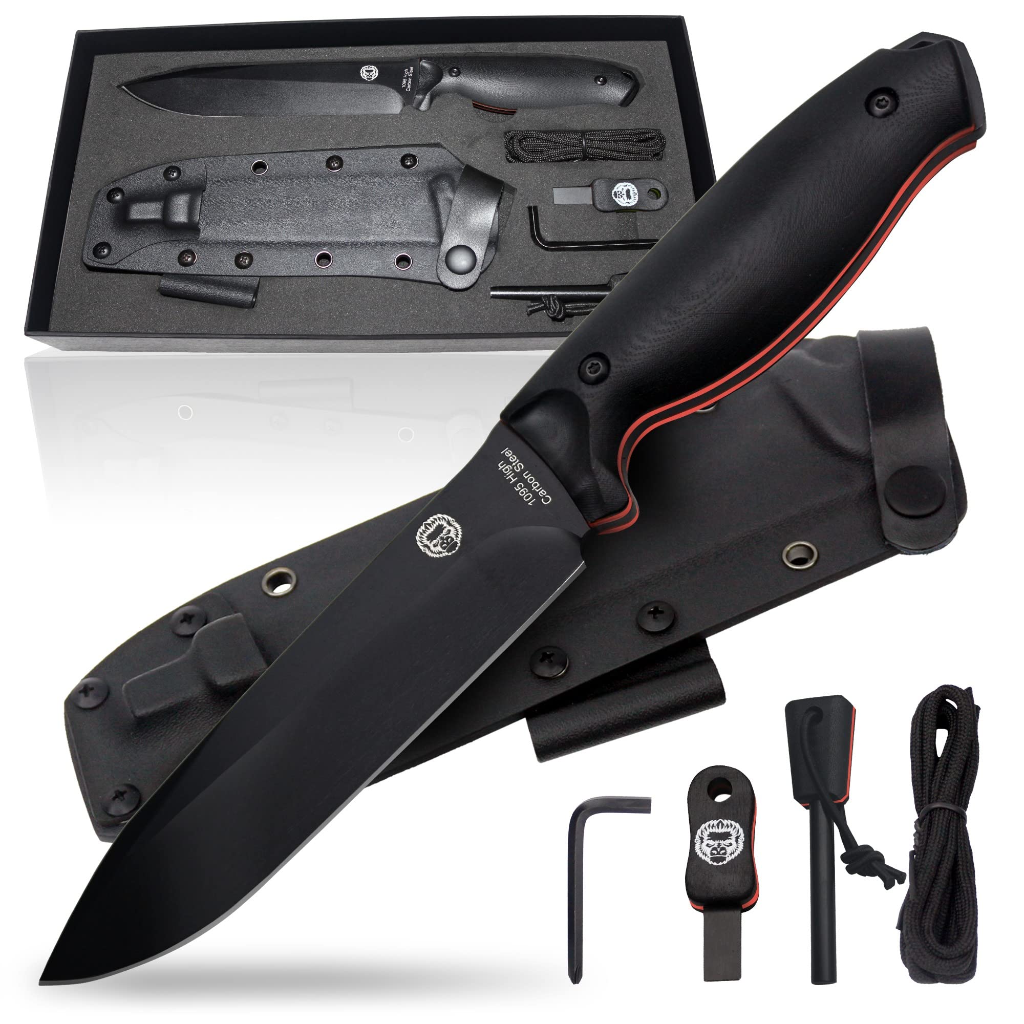 "The Fireline" Bushcraft Survival Knife with 1095 High Carbon Blade Giftset (Black and Orange) (SC)
