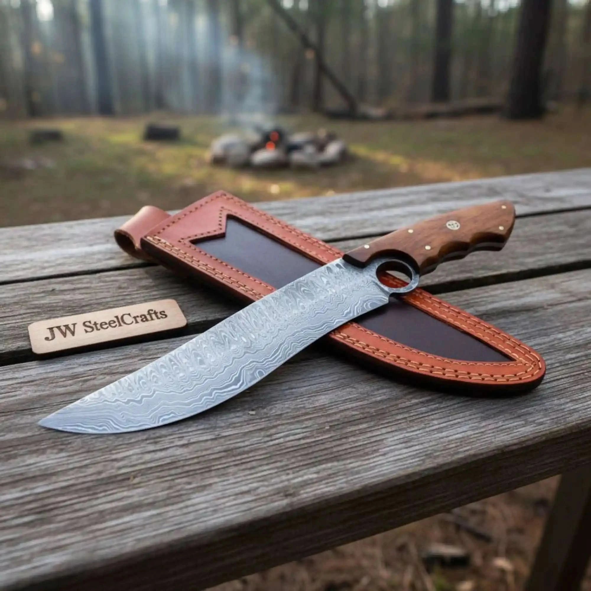 Handmade American Clip Point Bowie Knife in Forged Damascus Steel