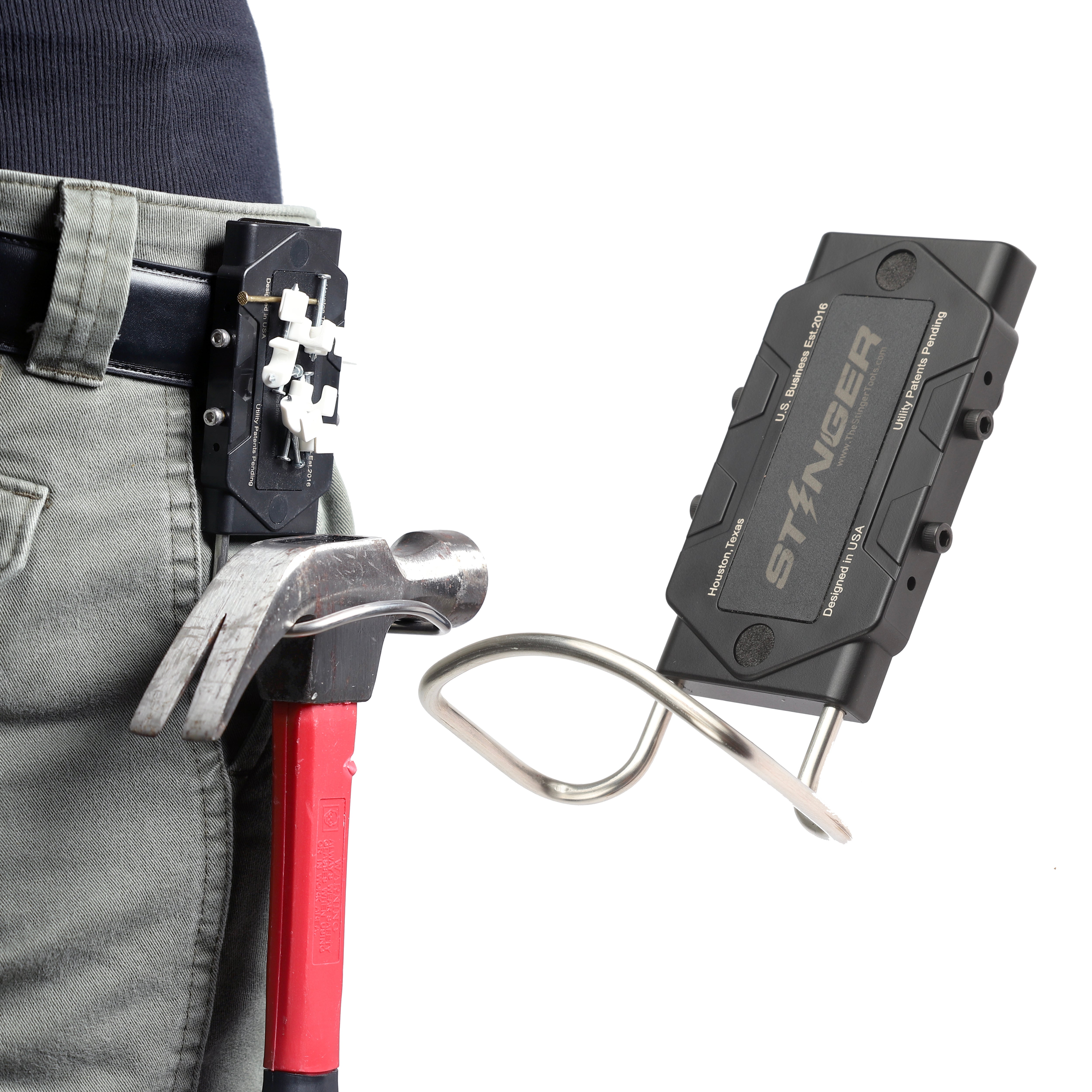 STINGER Magnetic Hammer Holder for Belt – Heavy-Duty Clip with Tool Organizer & Magnetic Storage for Nails, Screws & Bits – Hands-Free Holster for Carpenters & DIY (SC)