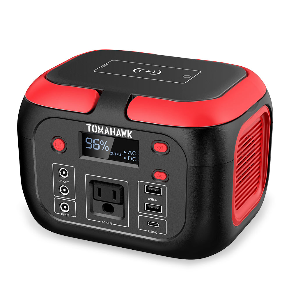 Tomahawk Portable Power Station, 155Wh 200W 4-Port Backup Lithium Battery, AC DC Outlet, 60W USB-C USB-A Pure Sine Wave Outlet, Digital, LED Light for Outdoor Camping, RV (SC)