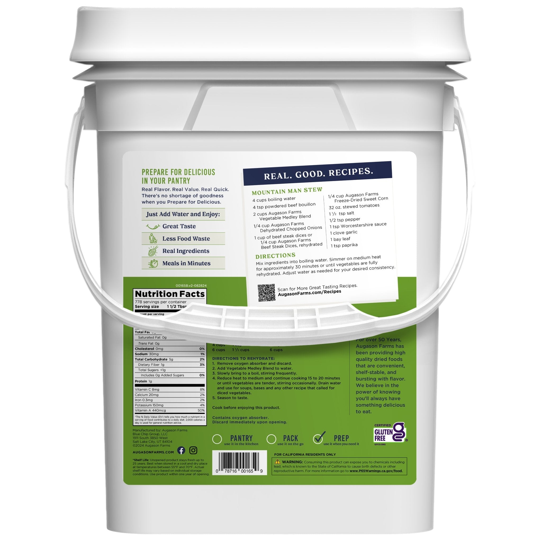 Vegetable Medley Blend 4 Gallon Pail, 778 Servings (SC)